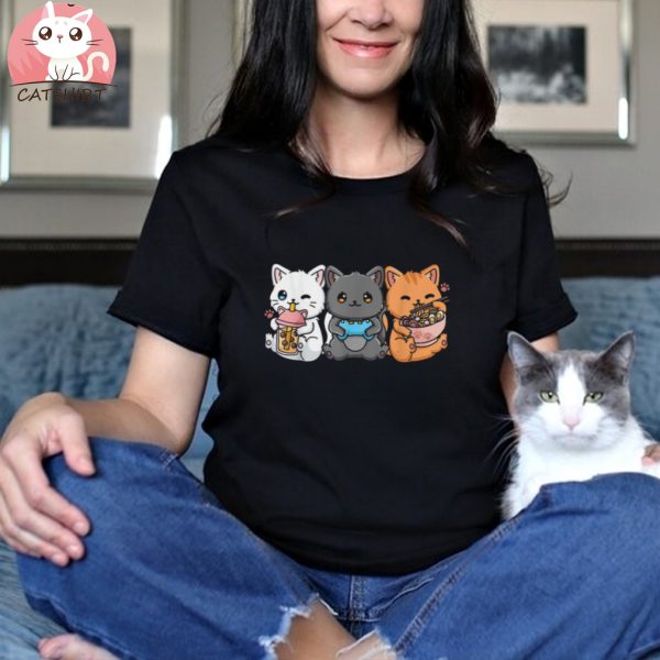 Boba Tea Bubble Tea Gaming Gamer Ramen Cat Shirt