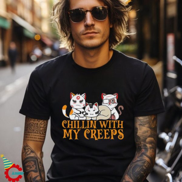 Chillin With My Creeps Cat Serial Killer Halloween Horror T shirt