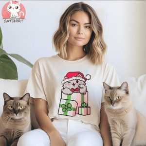 CUTE CHRISTMAS CAT LONG SLEEVE T SHIRT