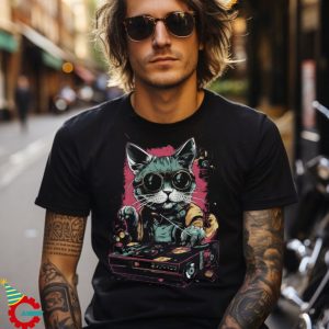 Cartoon cat dj t shirt