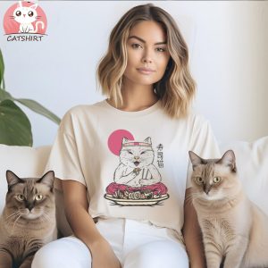 Cat Animal Eating Sushi T Shirt