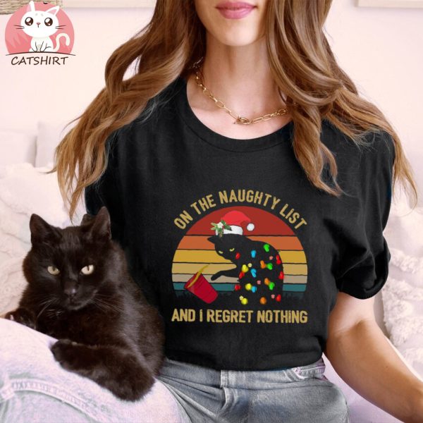 Cat Christmas on the naughty list and I regret nothing vintage t shirt