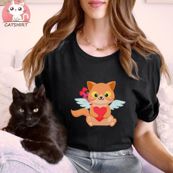 Cat Cupid Valentines Day Kitten Owner Lover Lady Mom Kitty Shirt