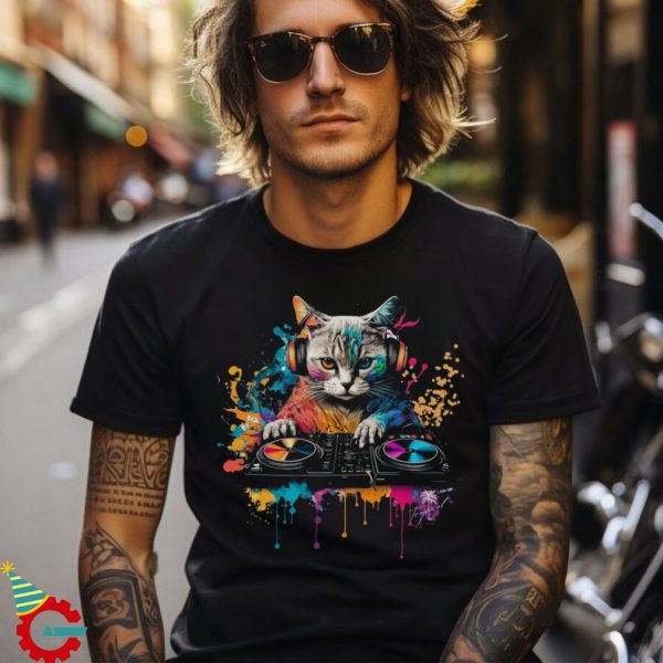 Cat DJ Music Lover Short Sleeve Unisex T Shirts