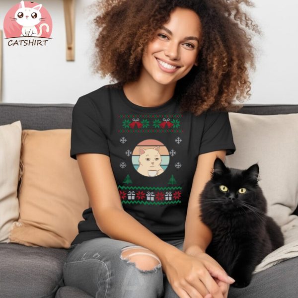 Cat Drinking Coffee Christmas Sweater