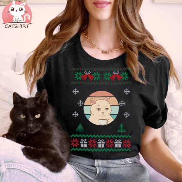 Cat Drinking Coffee Christmas Sweater