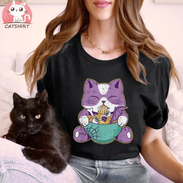 Cat Eating Ramen Halloween Kitten Lover Kitty Shirt