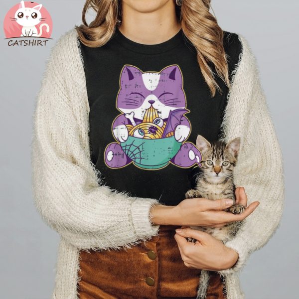 Cat Eating Ramen Halloween Kitten Lover Kitty Shirt