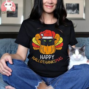 Cat Hallothanksmas Halloween Christmas Thanksgiving Cat Shirt