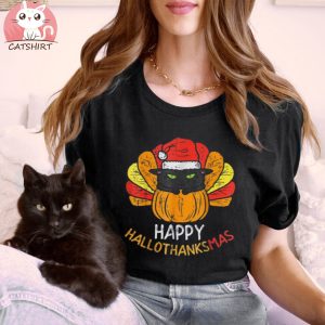 Cat Hallothanksmas Halloween Christmas Thanksgiving Cat Shirt