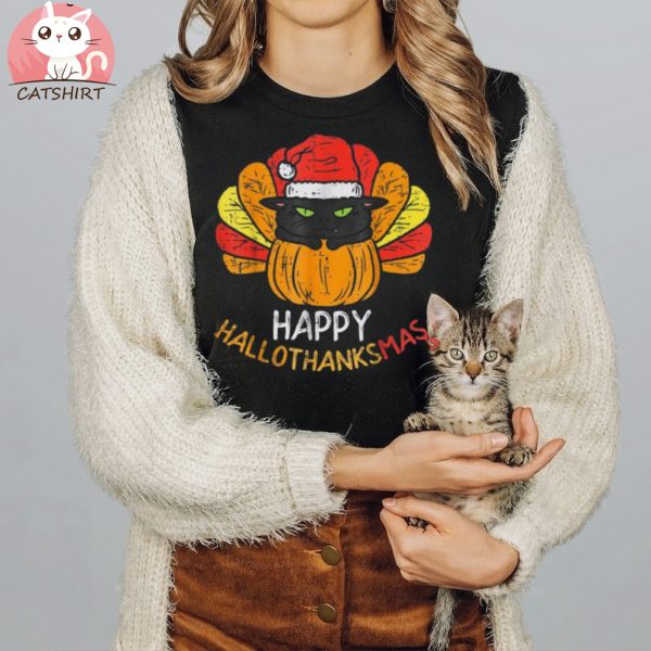 Cat Hallothanksmas Halloween Christmas Thanksgiving Cat Shirt