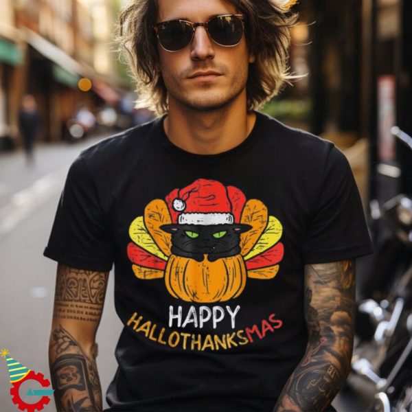 Cat Hallothanksmas Halloween Christmas Thanksgiving Cat Shirt