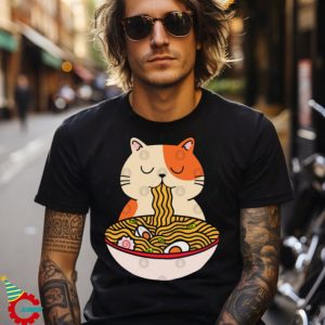 Cat Kawaii Eating Ramen Japanese Aesthetic T Shirt