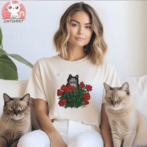 Cat Long Stem Roses T Shirt