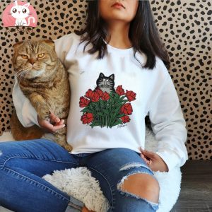 Cat Long Stem Roses T Shirt