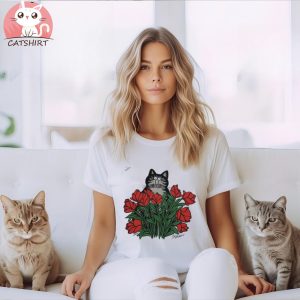 Cat Long Stem Roses T Shirt