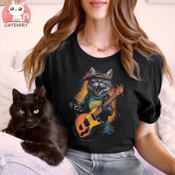 Cat Musician Graphic Tee Shirt