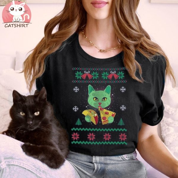 Cat Pizza Taco Ugly Christmas Sweater