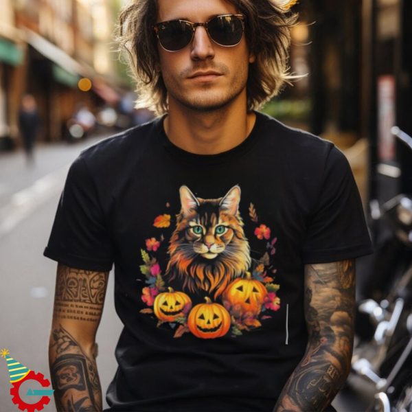 Cat Pumpkin Thanksgiving Fall Halloween Shirt