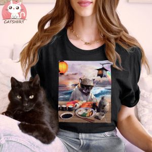 Cat Ramen On Beach T Shirt