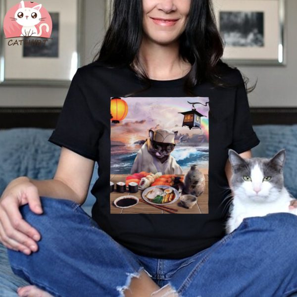 Cat Ramen On Beach T Shirt