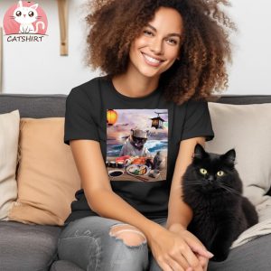 Cat Ramen On Beach T Shirt