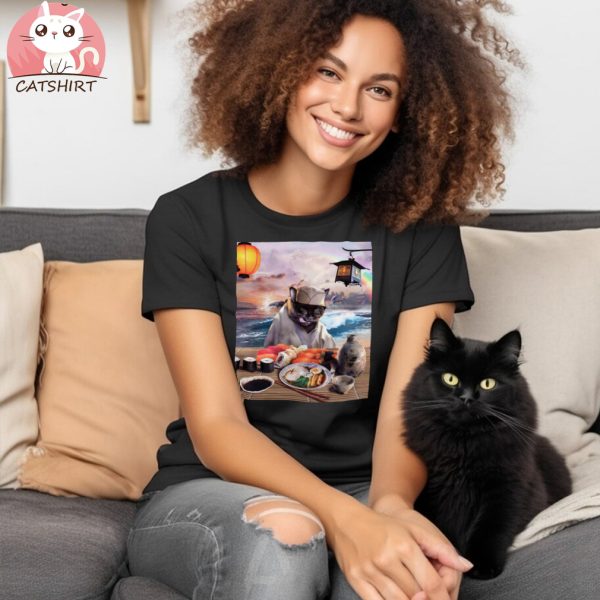 Cat Ramen On Beach T Shirt