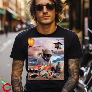 Cat Ramen On Beach T Shirt