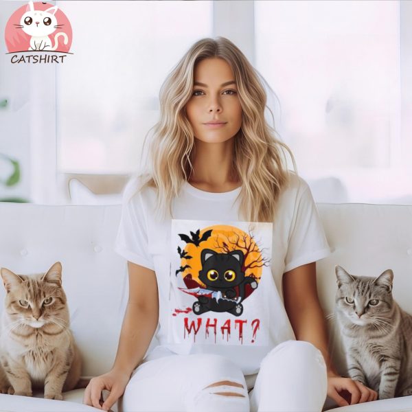 Cat What Murderous Black Cat With Knife Halloween Shirt