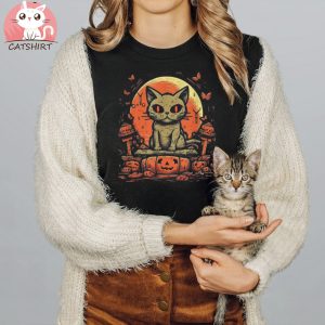 Cat Zombie Halloween Kitten Pumpkin Men Women Kids Unisex Shirt