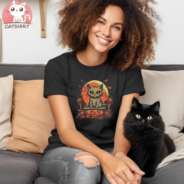 Cat Zombie Halloween Kitten Pumpkin Men Women Kids Unisex Shirt