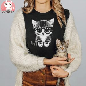 Cat with Glasses High Quality Printed T Shirt