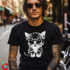 Cat with Glasses High Quality Printed T Shirt