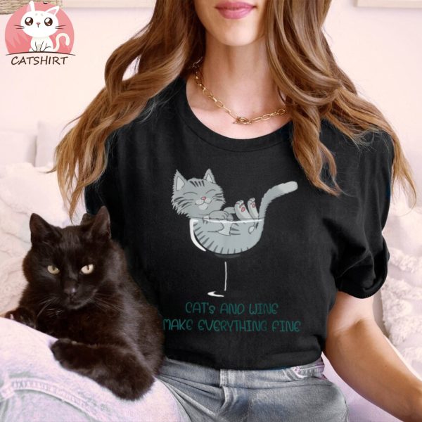 Cat’s And Wine Make Everything Fine. Forest Cat Shirt