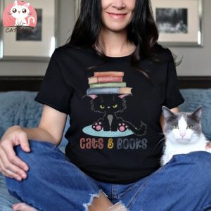 Cats and Books Cat Lovers T shirt