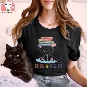 Cats and Books Cat Lovers T shirt