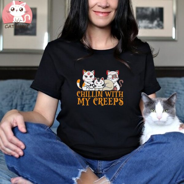 Chillin With My Creeps Cat Serial Killer Halloween Horror T shirt