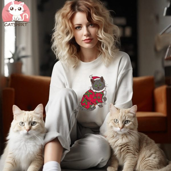 Christmas Cat New Year Xmas Party Funny Animals Shirt