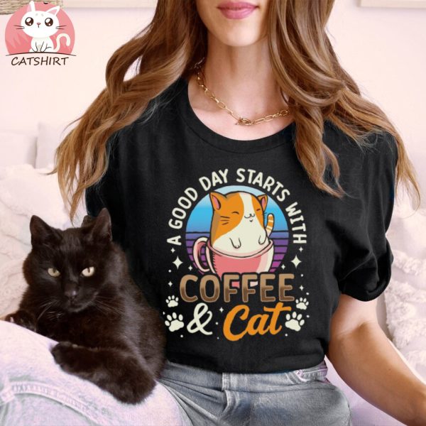 Coffee And Cats Owner Feline Love Stylish Apparel for Cat Lover Tee Cat Parents Shirt Kitten Gift T Shirt