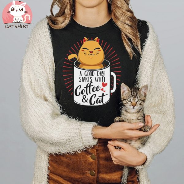 Coffee And Cats Owner Feline Love Stylish Apparel for Cat Lover Tee Cat Parents Shirt