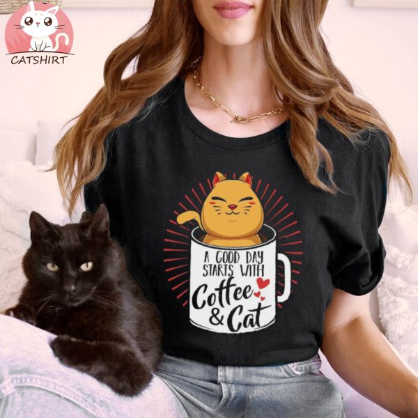 Coffee And Cats Owner Feline Love Stylish Apparel for Cat Lover Tee Cat Parents Shirt