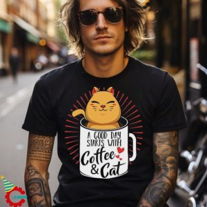 Coffee And Cats Owner Feline Love Stylish Apparel for Cat Lover Tee Cat Parents Shirt