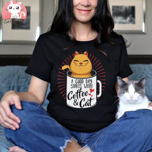 Coffee And Cats Owner Feline Love Stylish Apparel for Cat Lover Tee Cat Parents Shirt