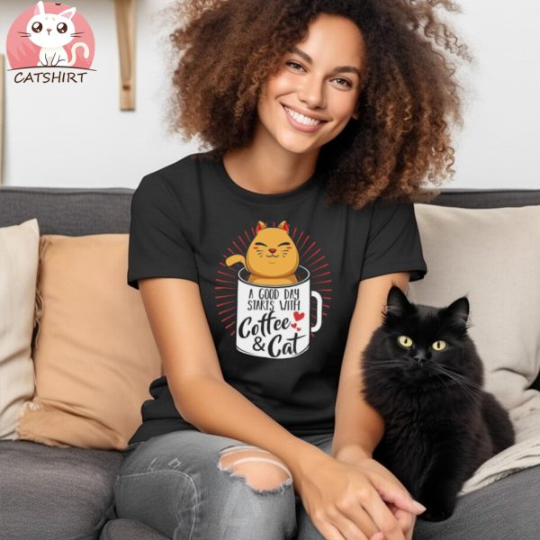 Coffee And Cats Owner Feline Love Stylish Apparel for Cat Lover Tee Cat Parents Shirt