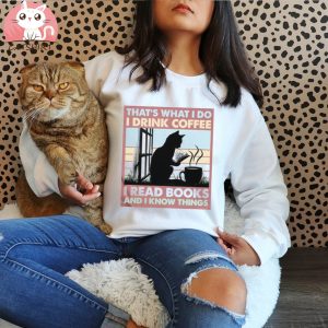 Coffee Lover Cat Reading Shirt, Retro Book Shirt, Book Lover Gift, Funny Cat Shirts