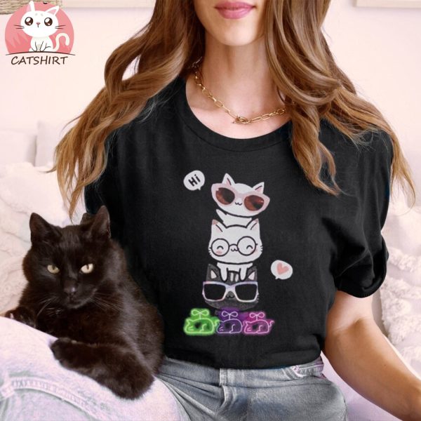 Colorful cats with sunglasses t shirt