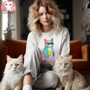 Comfort Plain White Funny Slay Rainbow Furry Cat, Cat Shirt