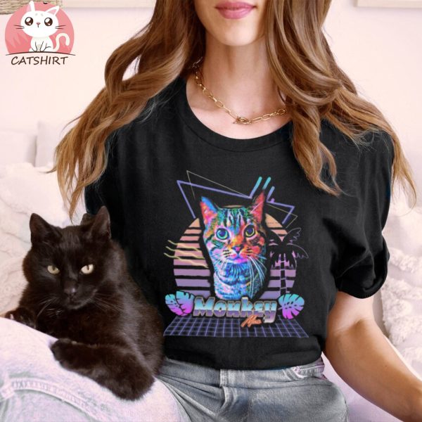 Custom 80s Retro Wave Aesthetic Personalized Pet Portrait Shirt