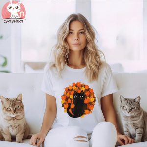 Cute Black Cat Autumn Leaves Season Thanksgiving Cat Lover Unisex Shirt