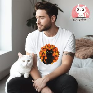 Cute Black Cat Autumn Leaves Season Thanksgiving Cat Lover Unisex Shirt